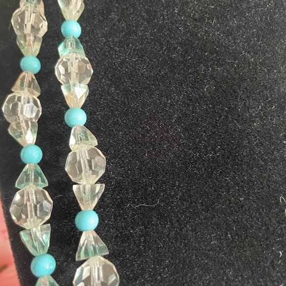 1970s Boho Clear Crystal and Blue Bead Long Necklace - Picture 10 of 10